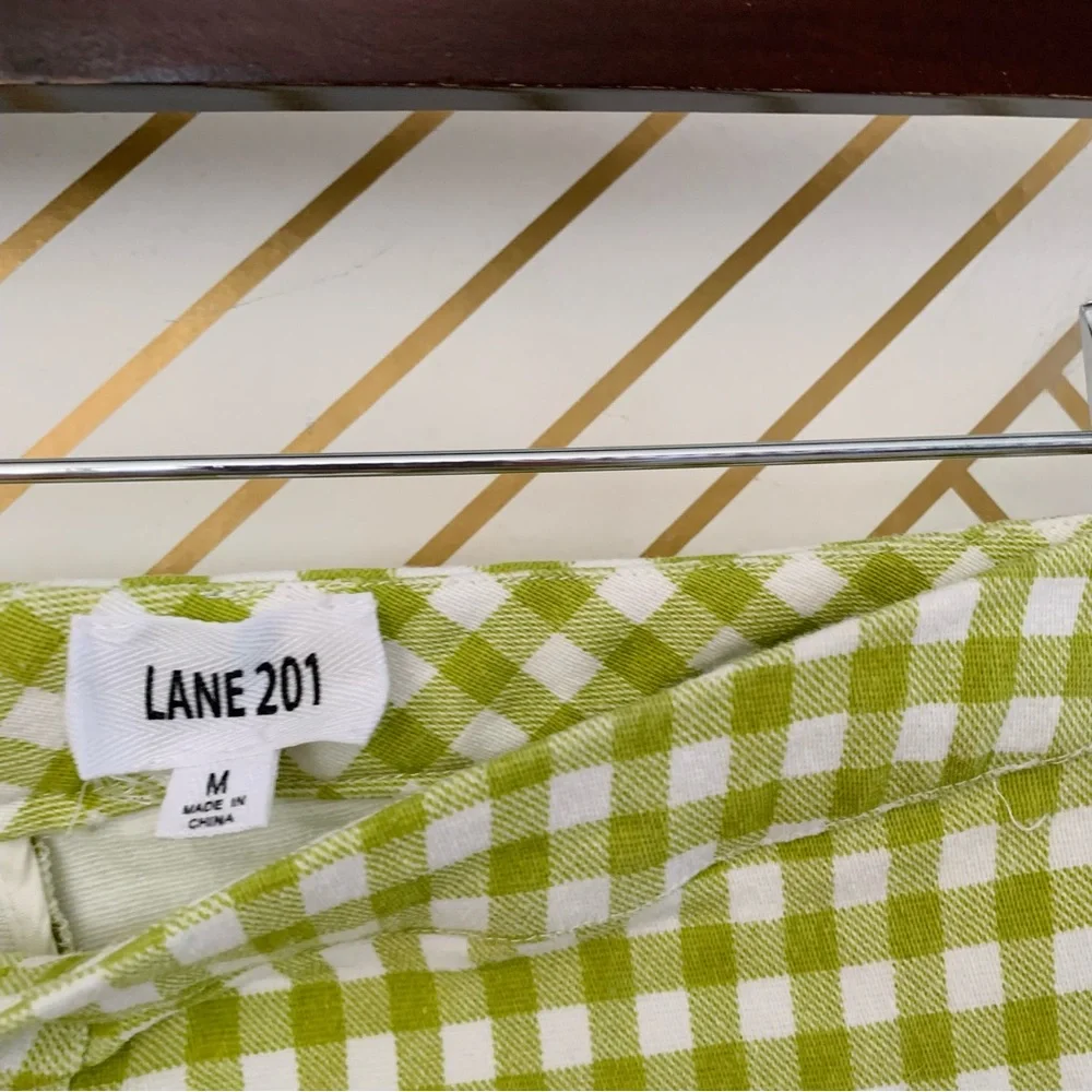 Lane 201 Cotton Lime Green & White Gingham Checkered Vintage Inspired Pants M